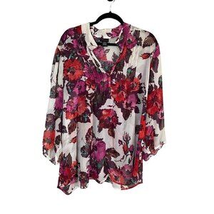 Torrid Top Women 3X Pink Pullover Floral Sheer Feminine Summer Dainty Flowy 80s